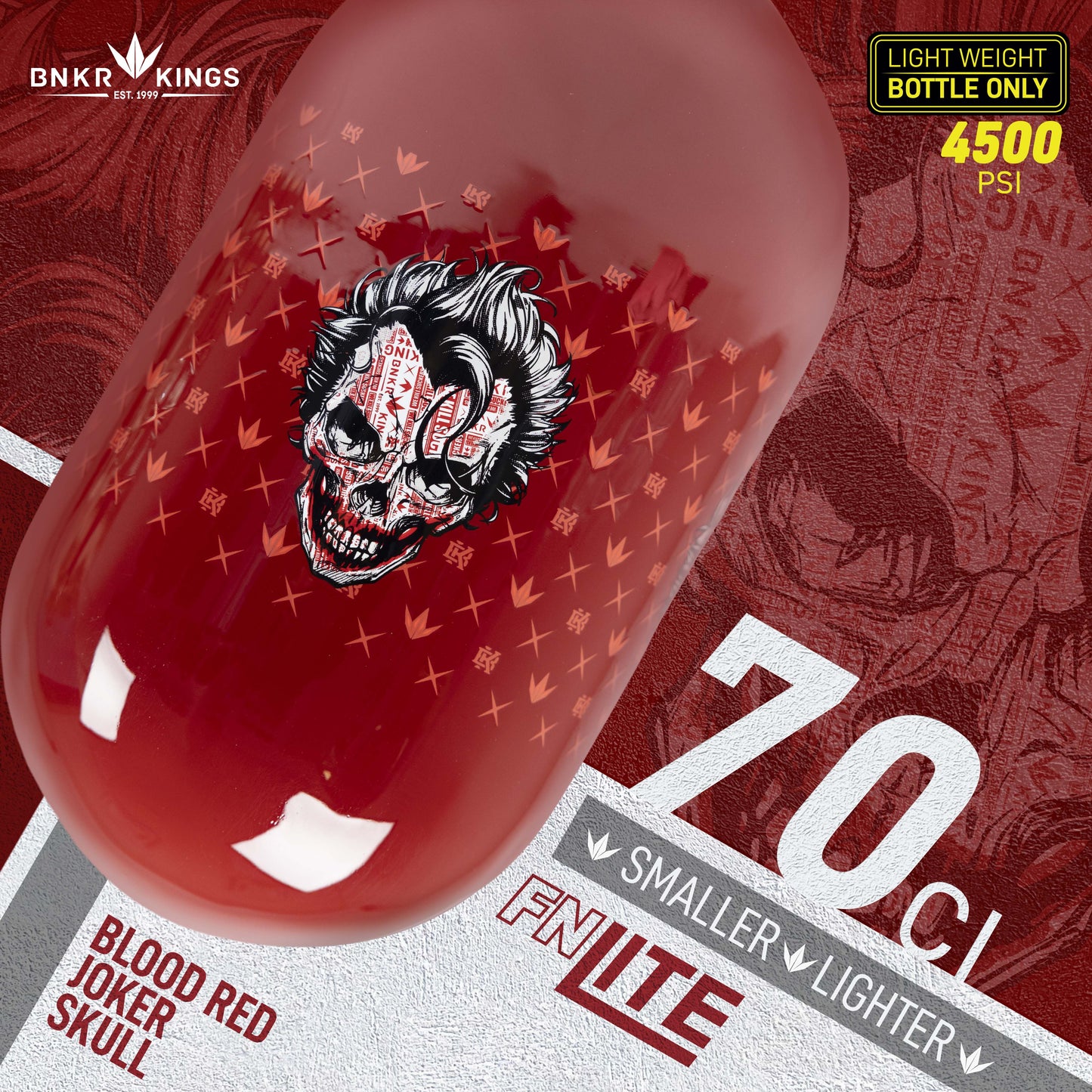 Bunkerkings FN Lite Air Bottle Only - 70ci 4500psi - Blood Red Joker Skull
