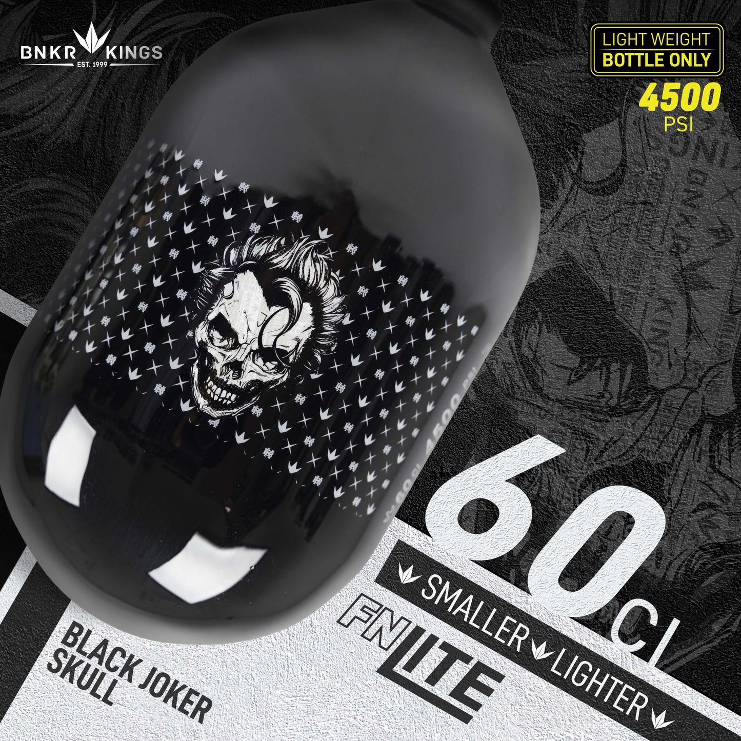 Bunkerkings FN Lite Air Bottle Only - 60ci 4500psi - Black Joker Skull