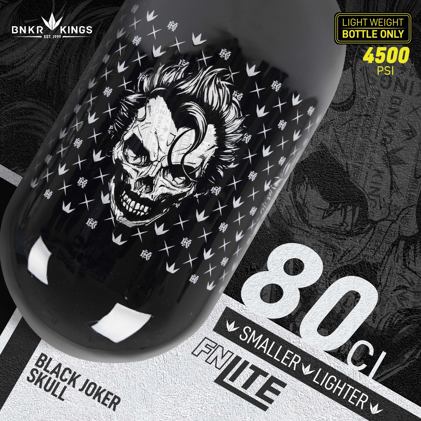 Bunkerkings FN Lite Air Bottle Only - 80ci 4500psi - Black Joker Skull