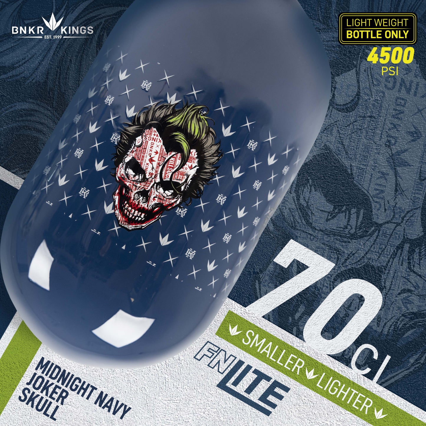 Bunkerkings FN Lite Air Bottle Only - 70ci 4500psi - Midnight Navy Joker Skull